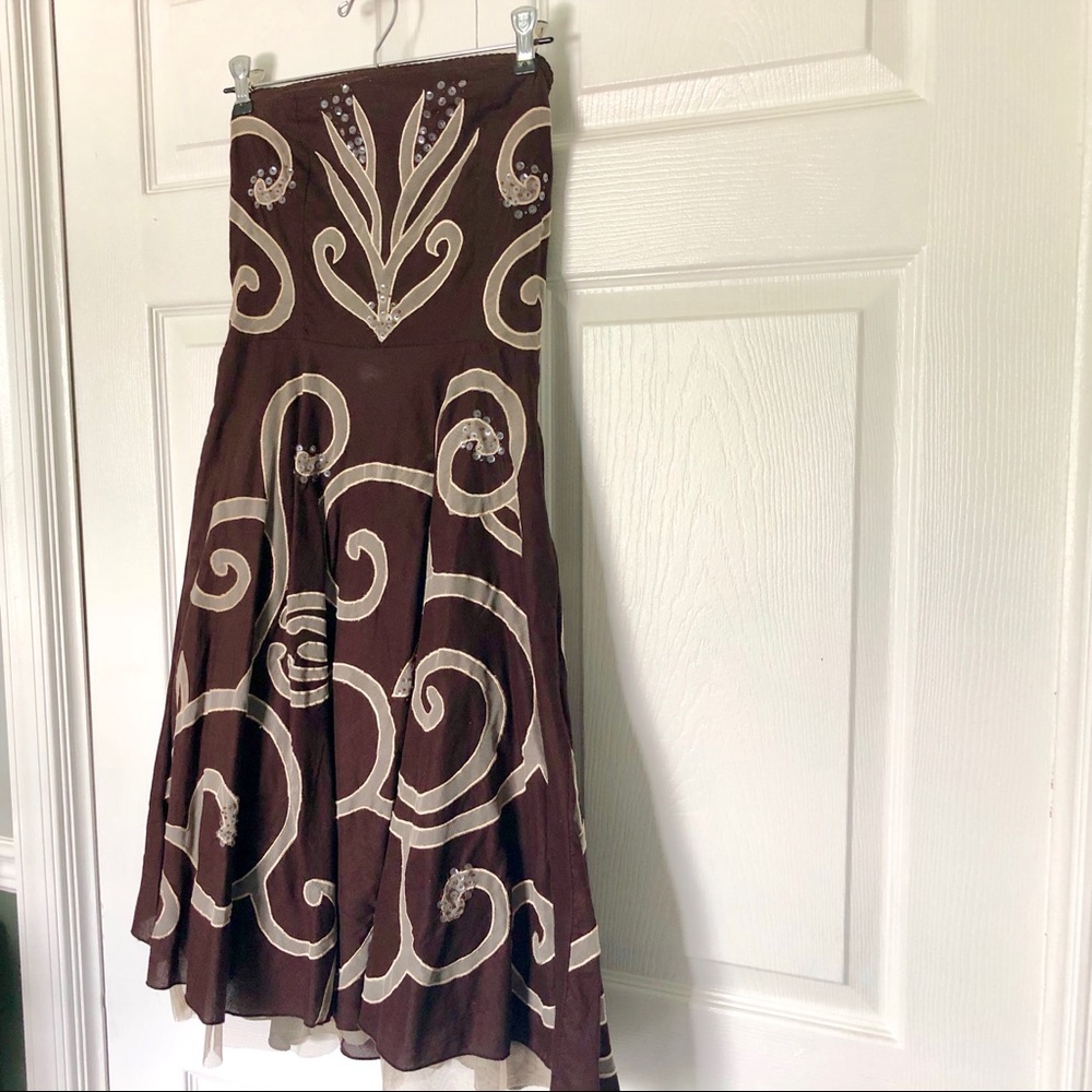 Brown Strapless Fit & Flare Dress